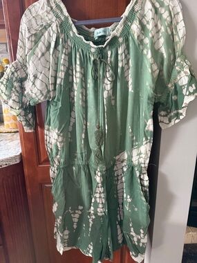 Aruba Blue Tie-Dye Off-Shoulder Romper